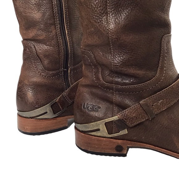 UGG Australia Channing Chocolate Leather Knee High Boots Size 7 - Picture 11 of 16